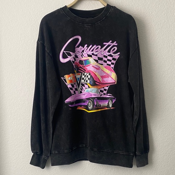 Chemistry Tops - Chemistry Black Sweatshirt with Pink and Purple Car Graphic Corvette